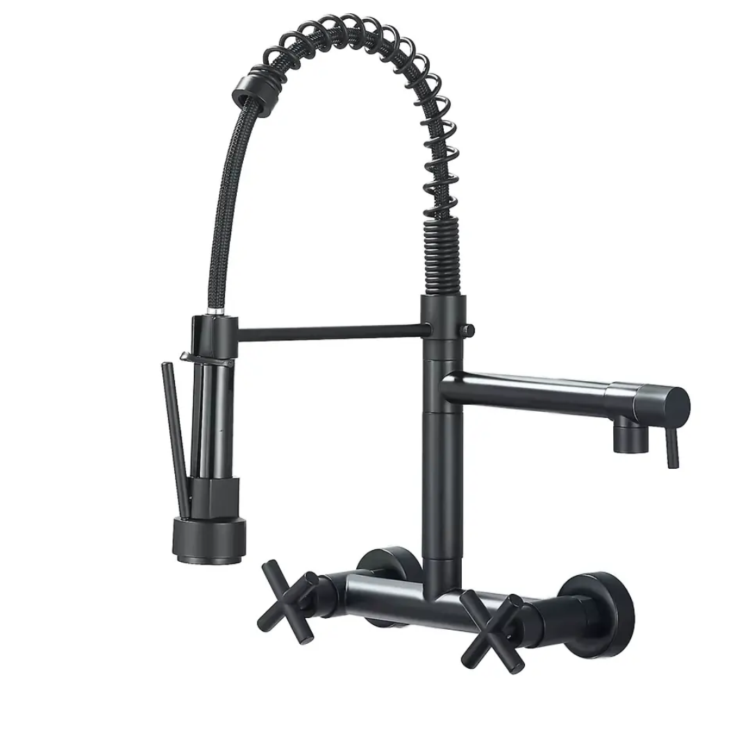 Victorian Dual Kitchen Faucet | Silver - Black