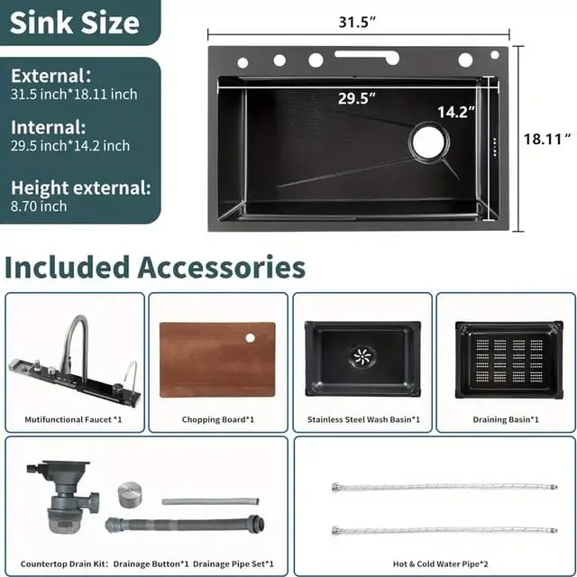 Multifunctional Piano Kitchen Sink Bowl | Black