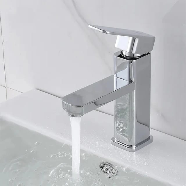 Square Bathroom Basin Faucet | Silver - Black