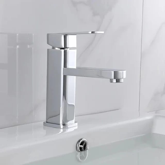 Square Bathroom Basin Faucet | Silver - Black