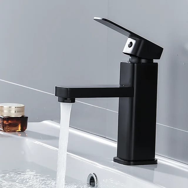 Square Bathroom Basin Faucet | Silver - Black