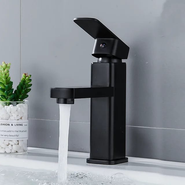 Square Bathroom Basin Faucet | Silver - Black