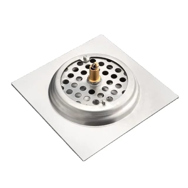 Stainless Steel Bathroom Floor Push Drain 6x6 Inches | Chrome
