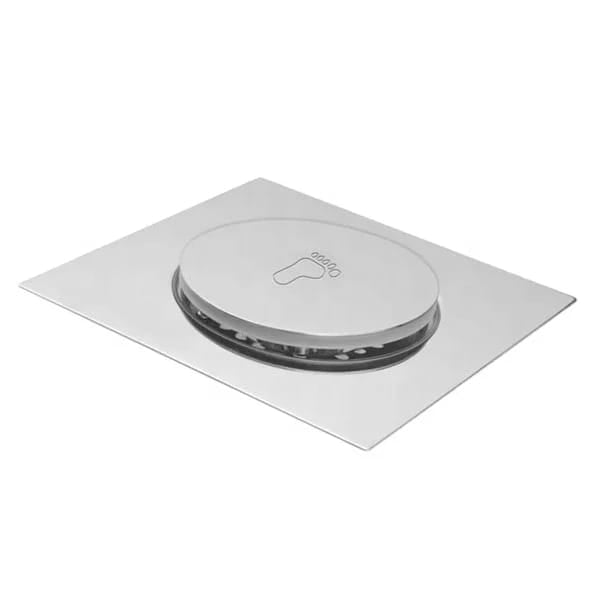 Stainless Steel Bathroom Floor Push Drain 6x6 Inches | Chrome