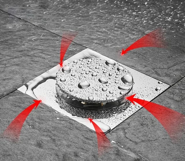 Stainless Steel Bathroom Floor Push Drain 6x6 Inches | Chrome