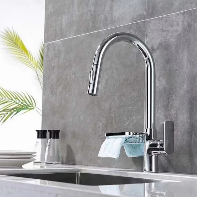 Brass Kitchen Faucet With Soap Holder | Silver