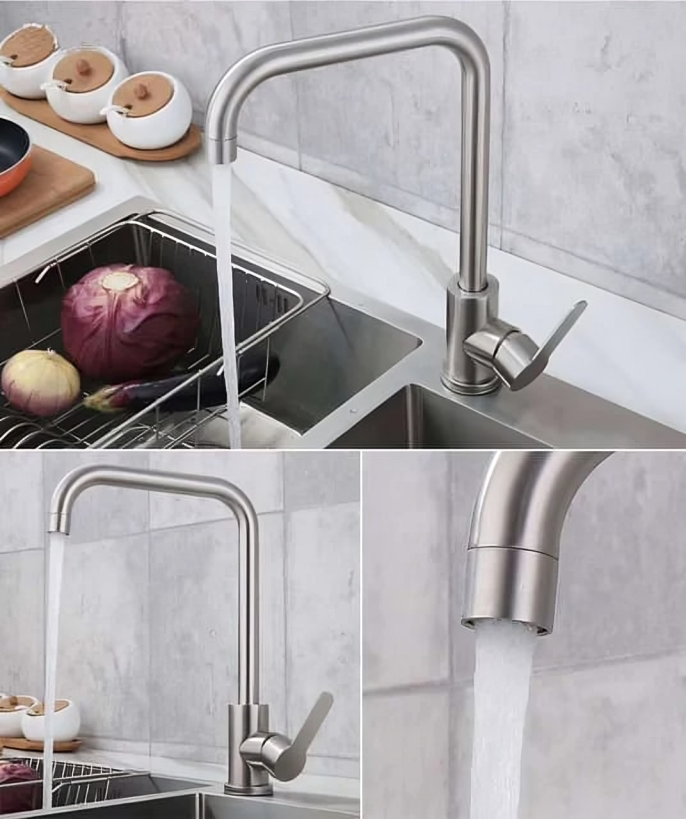 Stainless Steel Square Kitchen Faucet | Silver - Black