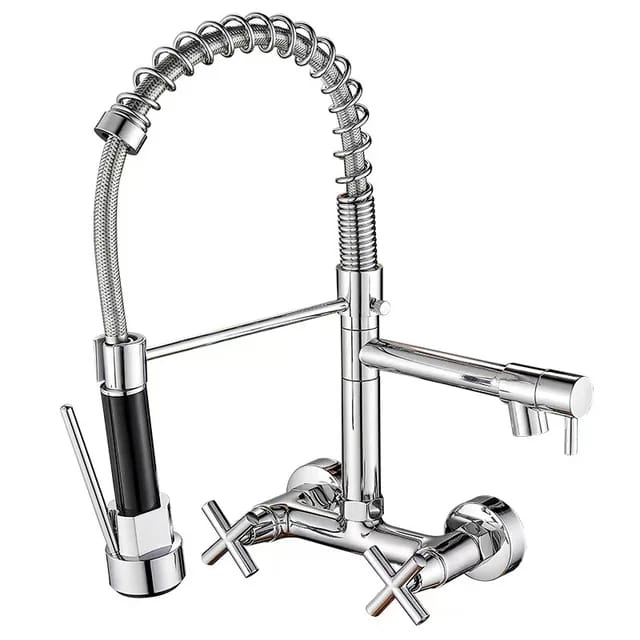 Victorian Dual Kitchen Faucet | Silver - Black