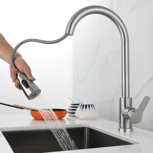 Kitchen Pullout Faucet | Silver - Black