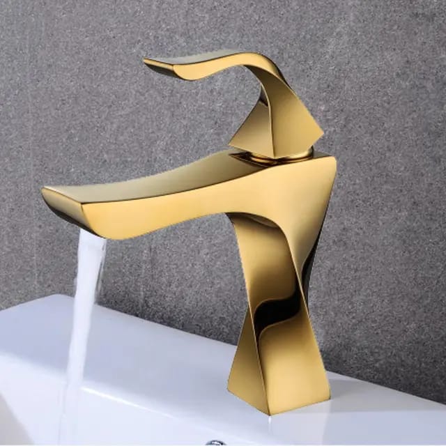 Basin Mixer Faucet Lever Handle Unique Spiral Design GOLD Brass For Bathrooms Easy To Install & Use