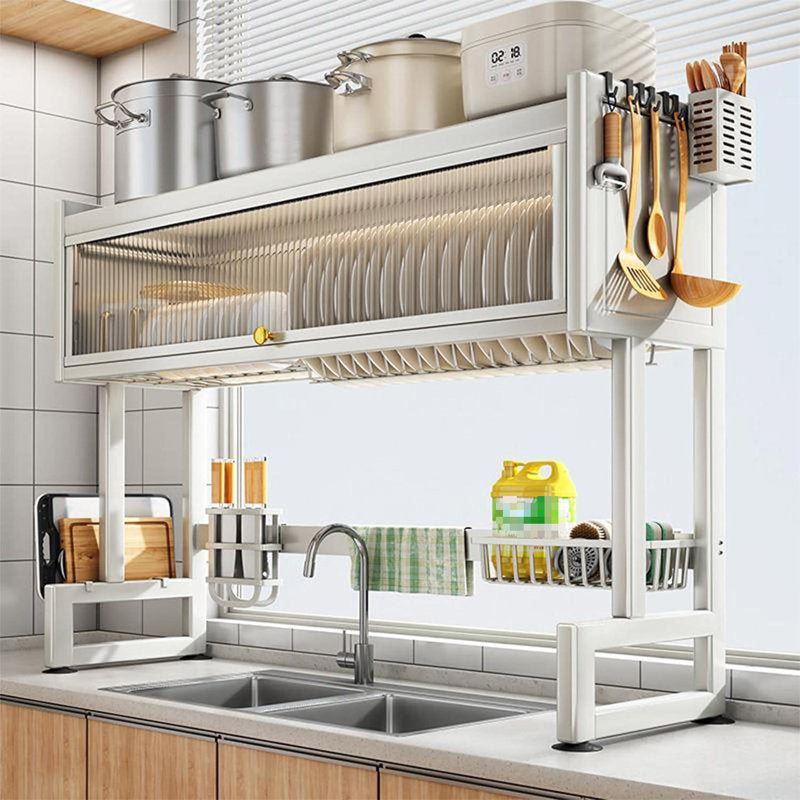 Kitchen Rack Organizer Dish Crockery Stand WHITE Stainless Steel Closed Storage For Kitchen Accessories