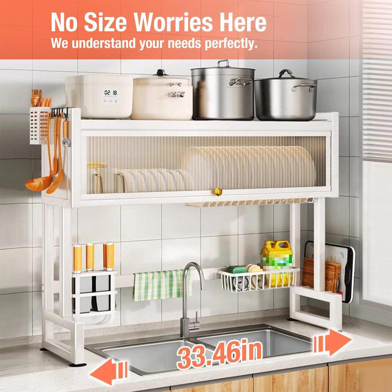 Kitchen Rack Organizer Dish Crockery Stand WHITE Stainless Steel Closed Storage For Kitchen Accessories