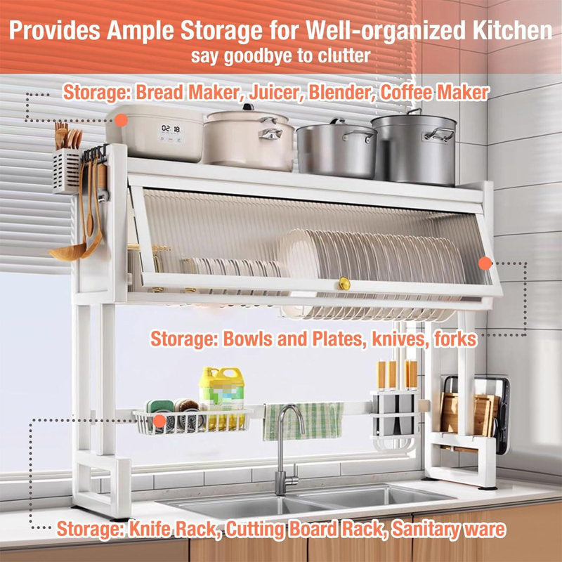 Kitchen Rack Organizer Dish Crockery Stand WHITE Stainless Steel Closed Storage For Kitchen Accessories