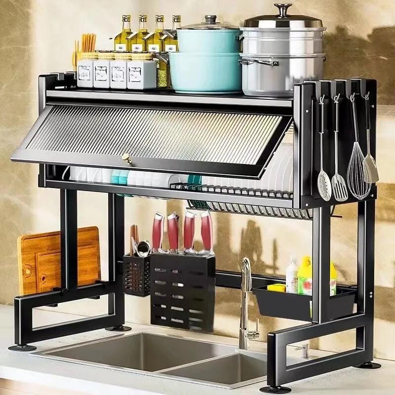 Kitchen Rack Organizer Dish Crockery Stand BLACK Stainless Steel Closed Storage For Kitchen Accessoris