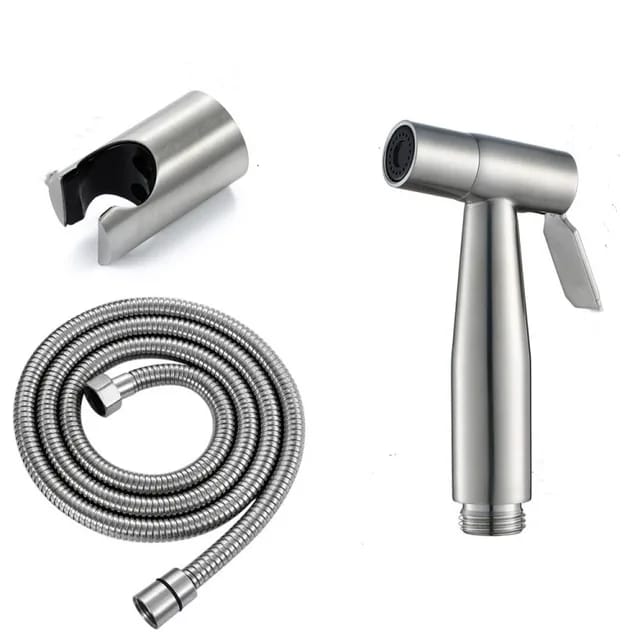 Muslim Toilet Shower Set Stainless Steel With 100cm Hose Pipe & Holder - Excellent Flow & High Pressure Easy to Install & Use