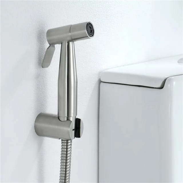 Muslim Toilet Shower Set Stainless Steel With 100cm Hose Pipe & Holder - Excellent Flow & High Pressure Easy to Install & Use