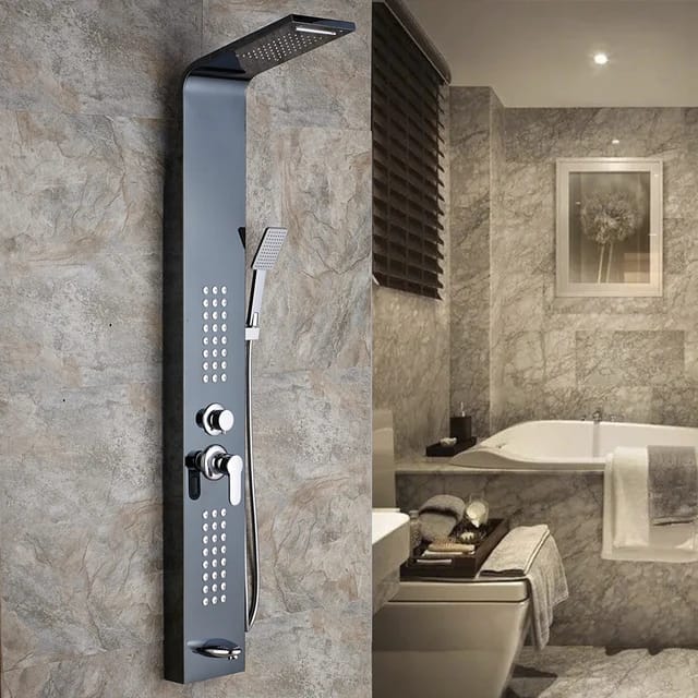 Bathroom Wall Hang Shower Panel BLACK Stainless Steel 5-Function