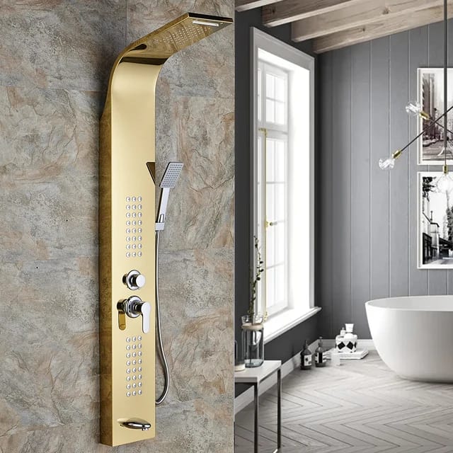 Bathroom Wall Hang Shower Panel GOLD Stainless Steel 5-Function