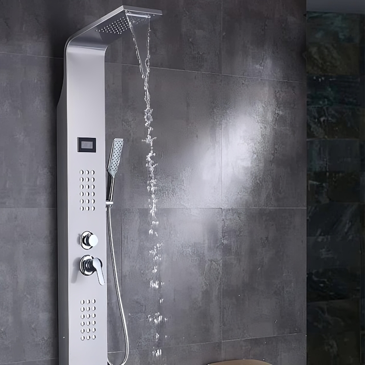 Bathroom Wall Hang LED Display Shower Panel CHROME Stainless Steel 5-Function