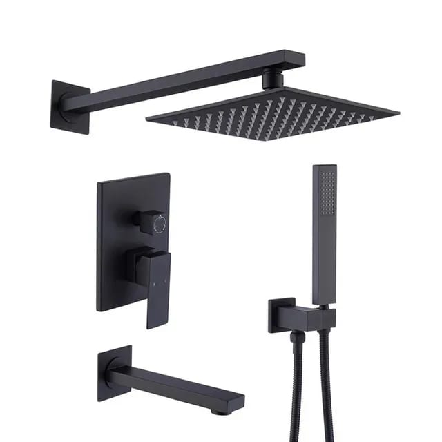 Bathroom Concealed Wallshower Set BLACK Brass Stainless Steel Complete Accessories