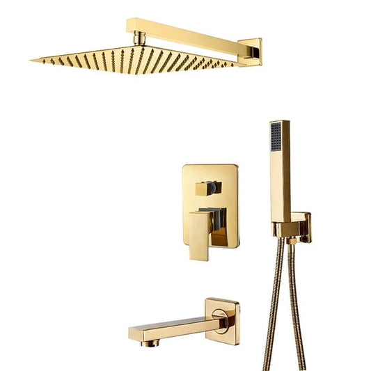 Bathroom Concealed Wallshower Set GOLD Brass Stainless Steel Complete Accessories