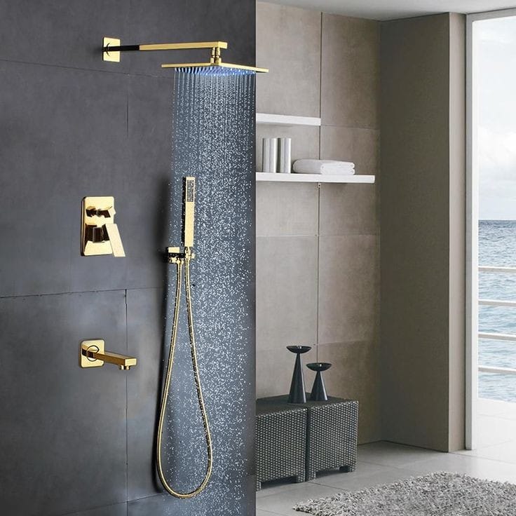 Bathroom Concealed Wallshower Set GOLD Brass Stainless Steel Complete Accessories