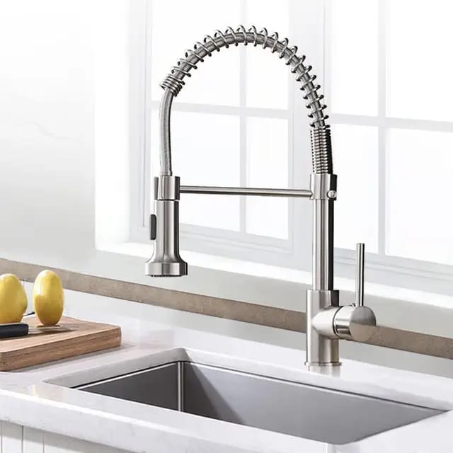 Spring Kitchen Faucet Mixer NICKEL Hot & Cold Pull Down Movable Sink Mounted