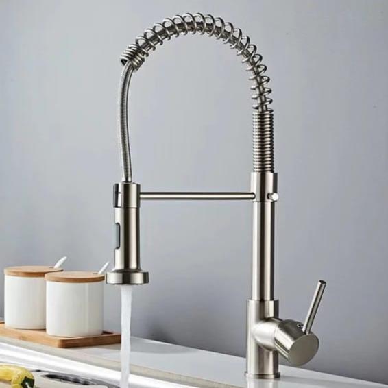 Spring Kitchen Faucet Mixer NICKEL Hot & Cold Pull Down Movable Sink Mounted