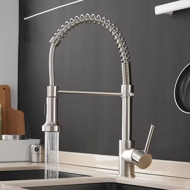 Spring Kitchen Faucet Mixer NICKEL Hot & Cold Pull Down Movable Sink Mounted