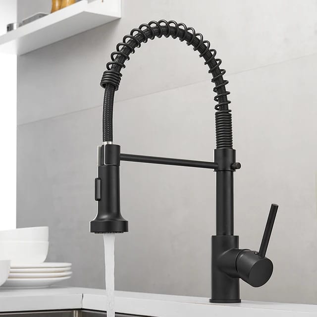 Spring Kitchen Faucet Mixer BLACK Hot & Cold Pull Down Movable Sink Mounted