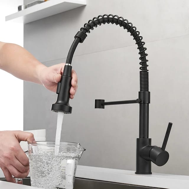 Spring Kitchen Faucet Mixer BLACK Hot & Cold Pull Down Movable Sink Mounted