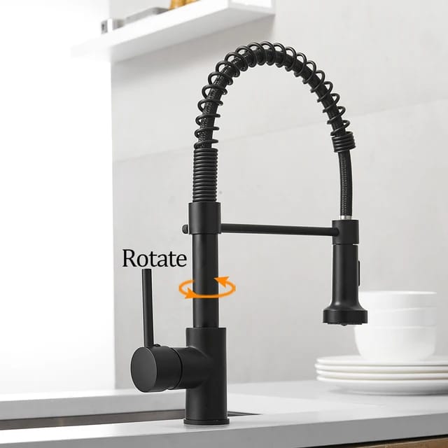 Spring Kitchen Faucet Mixer BLACK Hot & Cold Pull Down Movable Sink Mounted