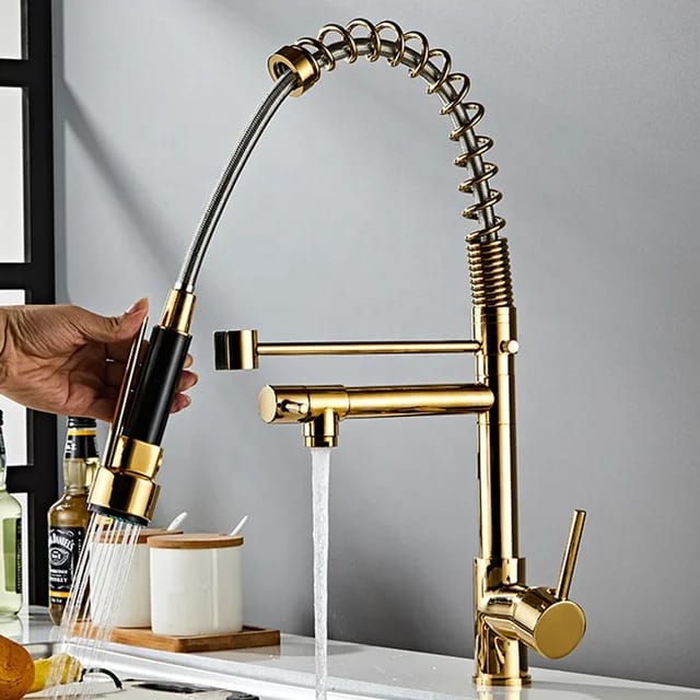 360° Movable Kitchen Faucet Mixer GOLD Hot & Cold Dual Function Modern Design For Kitchen Sink