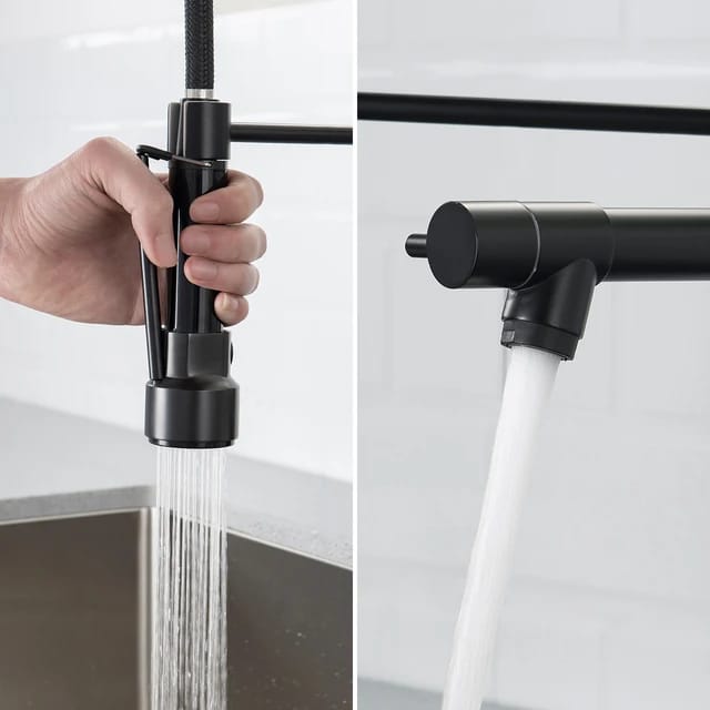 360° Movable Kitchen Faucet Mixer BLACK Hot & Cold Dual Function Modern Design For Kitchen Sink