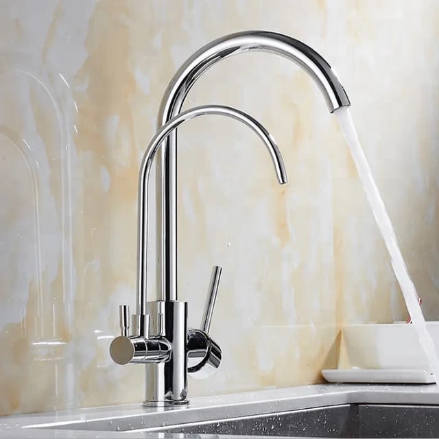 3 Way Kitchen Sink Faucet Mixer Brass Chrome Hot & Cold Filter Tap for Purified Drinking Water