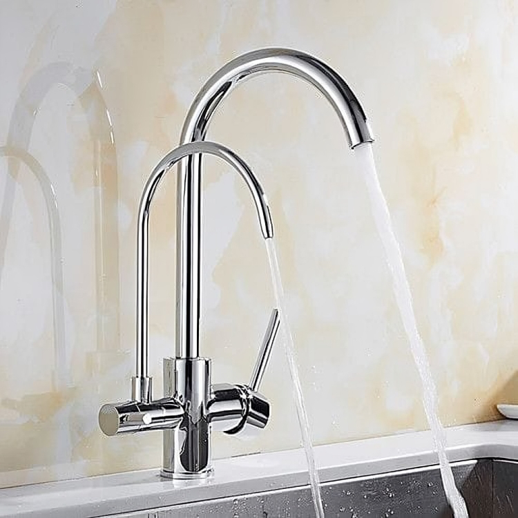 3 Way Kitchen Sink Faucet Mixer Brass Chrome Hot & Cold Filter Tap for Purified Drinking Water