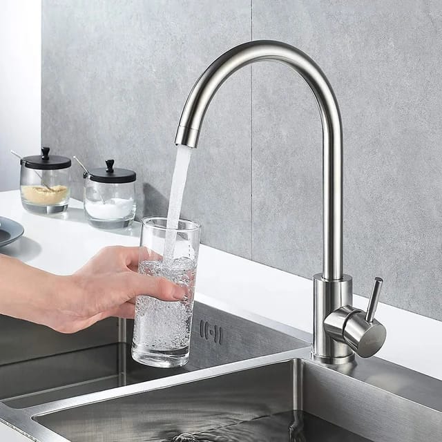 Kitchen Sink Faucet Mixer Hot & Cold Imported Stainless Steel NICKEL 360 Degree Rotation Sink Mounted Tap