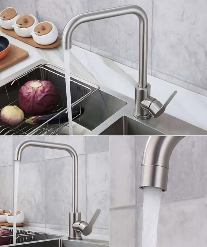 Kitchen Sink Faucet Long Mixer Hot & Cold Imported Stainless Steel NICKEL 360 Degree Rotation Sink Mounted Tap