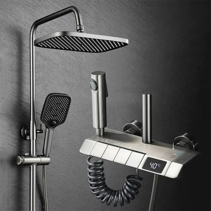 Bathroom Bath Set Temperature Display Piano METALLIC GREY Complete Accessories