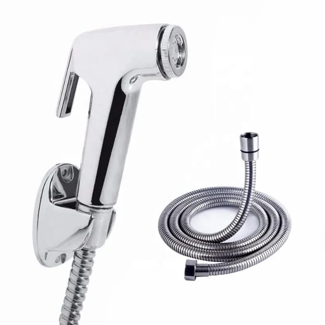 Muslim Toilet Shower Set A.B.S Plastic Chrome With 100cm Hose Pipe & Holder - Excellent Flow & High Pressure Easy to Install & Use