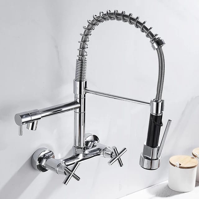 Victorian Kitchen Faucet Mixer CHROME Hot & Cold Dual Function Modern Design Wall Mounted