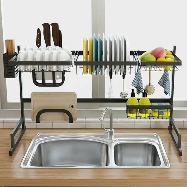 Kitchen Drain Rack Organizer BLACK Stainless Steel Heavy Duty