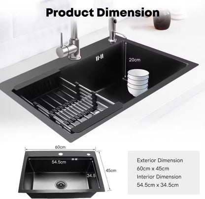 Stainless Steel Kitchen Sink Bowl Black | HM60*45cm