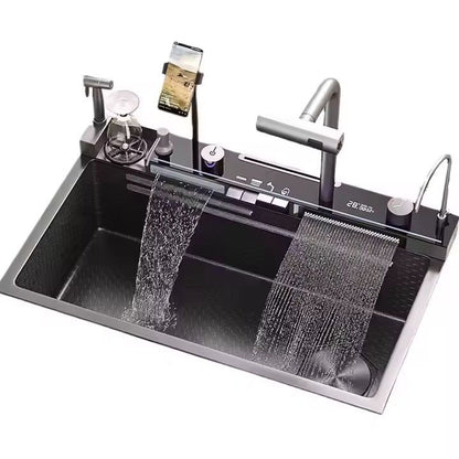 Stainless Steel Smart Waterfall Multifunctional Piano Kitchen Sink New Trending Mobile Phone Holder & Hand Spray