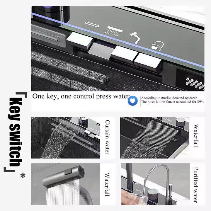 Stainless Steel Smart Waterfall Multifunctional Piano Kitchen Sink New Trending Mobile Phone Holder & Hand Spray