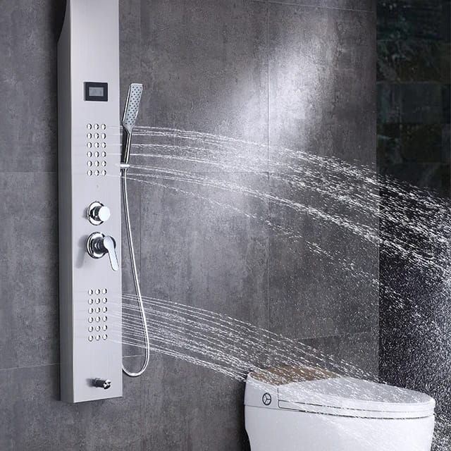 Bathroom Wall Hang LED Display Shower Panel CHROME Stainless Steel 5-Function