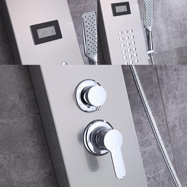 Bathroom Wall Hang LED Display Shower Panel CHROME Stainless Steel 5-Function