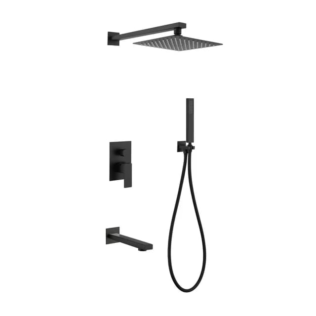 Bathroom Concealed Wallshower Set BLACK Brass Stainless Steel Complete Accessories