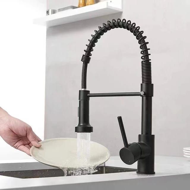 Spring Kitchen Faucet Mixer BLACK Hot & Cold Pull Down Movable Sink Mounted